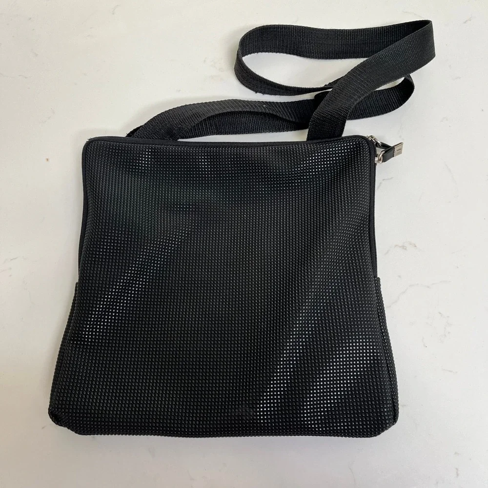 Urban Oxide Black Textured Rubber Crossbody Messenger Bag Raised Dot Utility